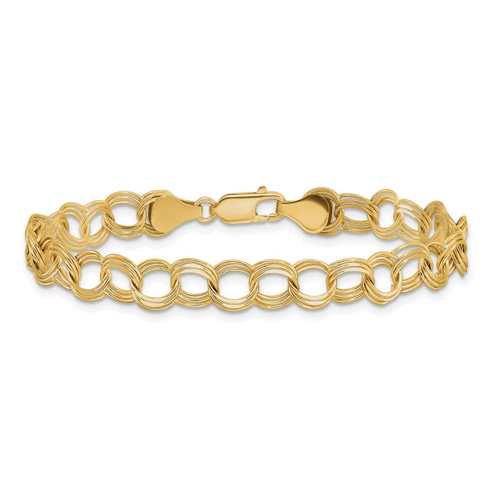 14k 7mm Solid Triple Link 8 inch Charm Bracelet
