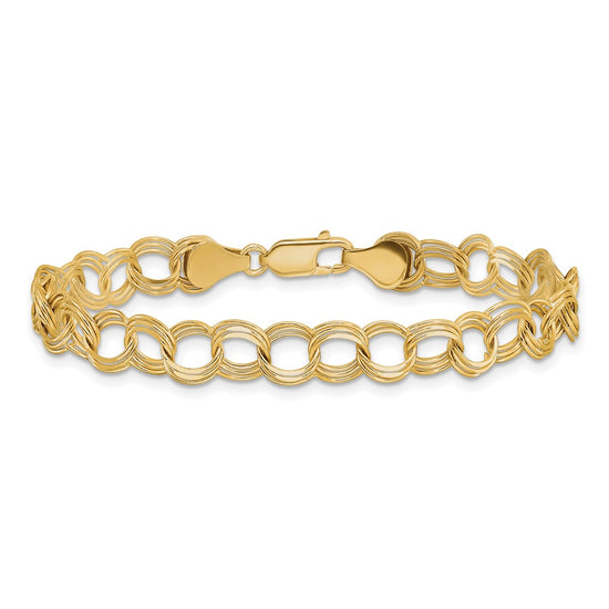 14k 7mm Solid Triple Link 7 inch Charm Bracelet