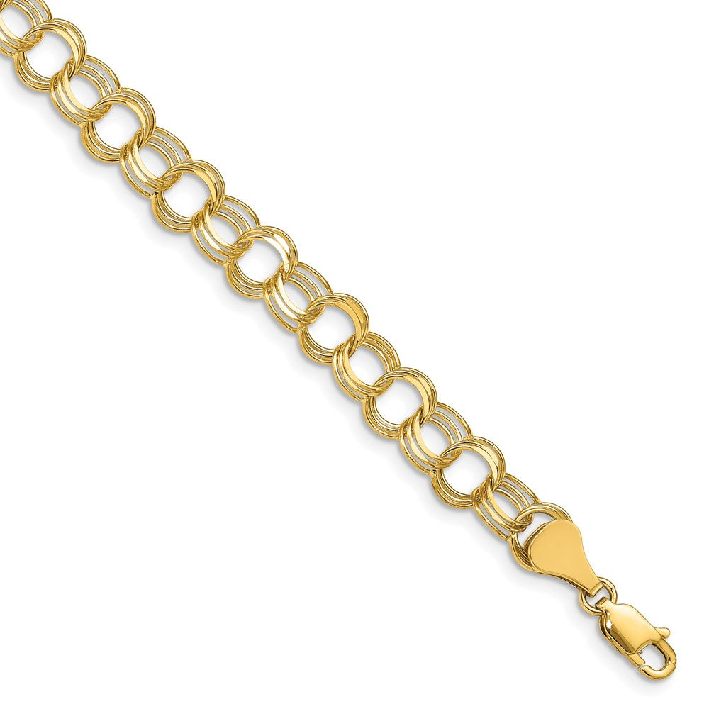 14k 7mm Solid Triple Link 8 inch Charm Bracelet