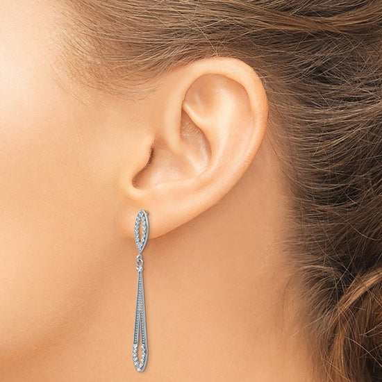 14k White Gold Diamond-cut Open Teardrop Dangle Post Earrings