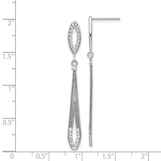 14k White Gold Diamond-cut Open Teardrop Dangle Post Earrings