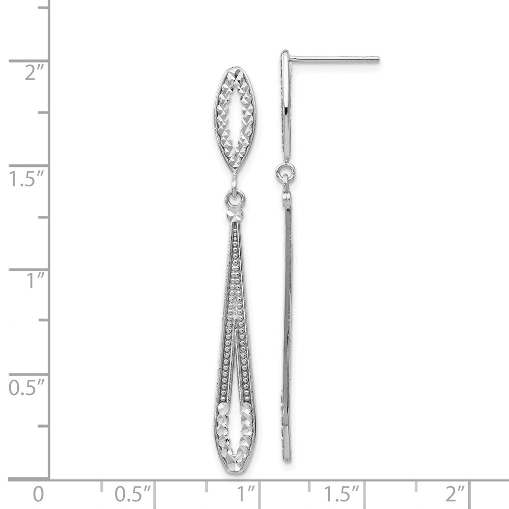 14k White Gold Diamond-cut Open Teardrop Dangle Post Earrings