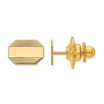 14k Mens Rectangular Octagon with Line Design Tie Tac