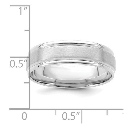 14k White Gold 6mm Standard Weight Comfort Fit Brushed Satin/Polished Grooved Edge Wedding Band Size 8.5