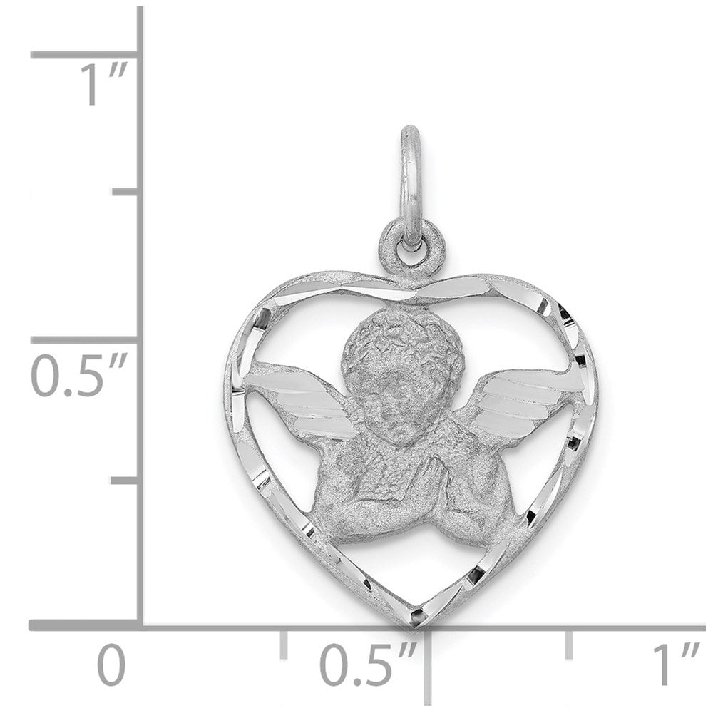 14k White Gold Cut-out Angel in Heart Charm