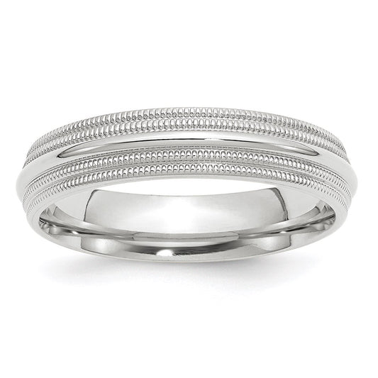 14k White Gold 5mm Double Milgrain Comfort Fit Wedding Band Size 7