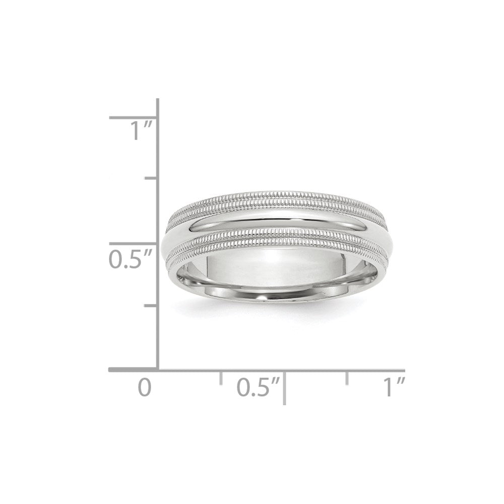 14k White Gold 6mm Double Milgrain Comfort Fit Wedding Band Size 9