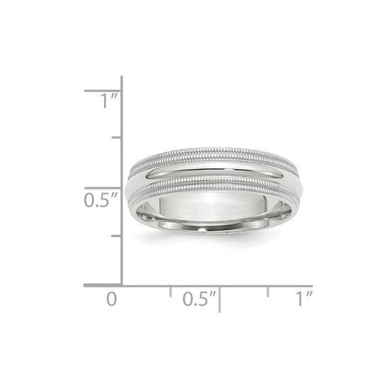 14k White Gold 6mm Double Milgrain Comfort Fit Wedding Band Size 5