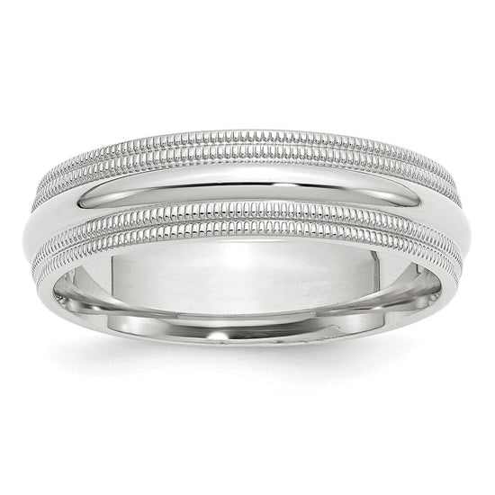 14k White Gold 6mm Double Milgrain Comfort Fit Wedding Band Size 5
