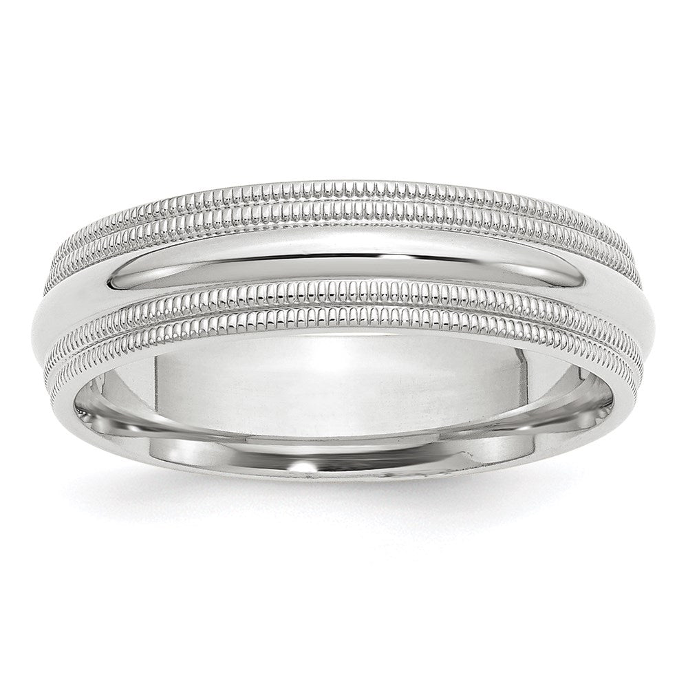14k White Gold 6mm Double Milgrain Comfort Fit Wedding Band Size 5