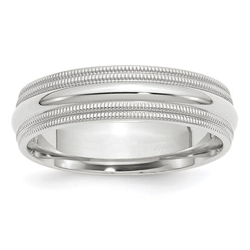 14k White Gold 6mm Double Milgrain Comfort Fit Wedding Band Size 5