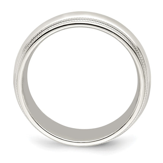 14k White Gold 7mm Double Milgrain Comfort Fit Wedding Band Size 9.5