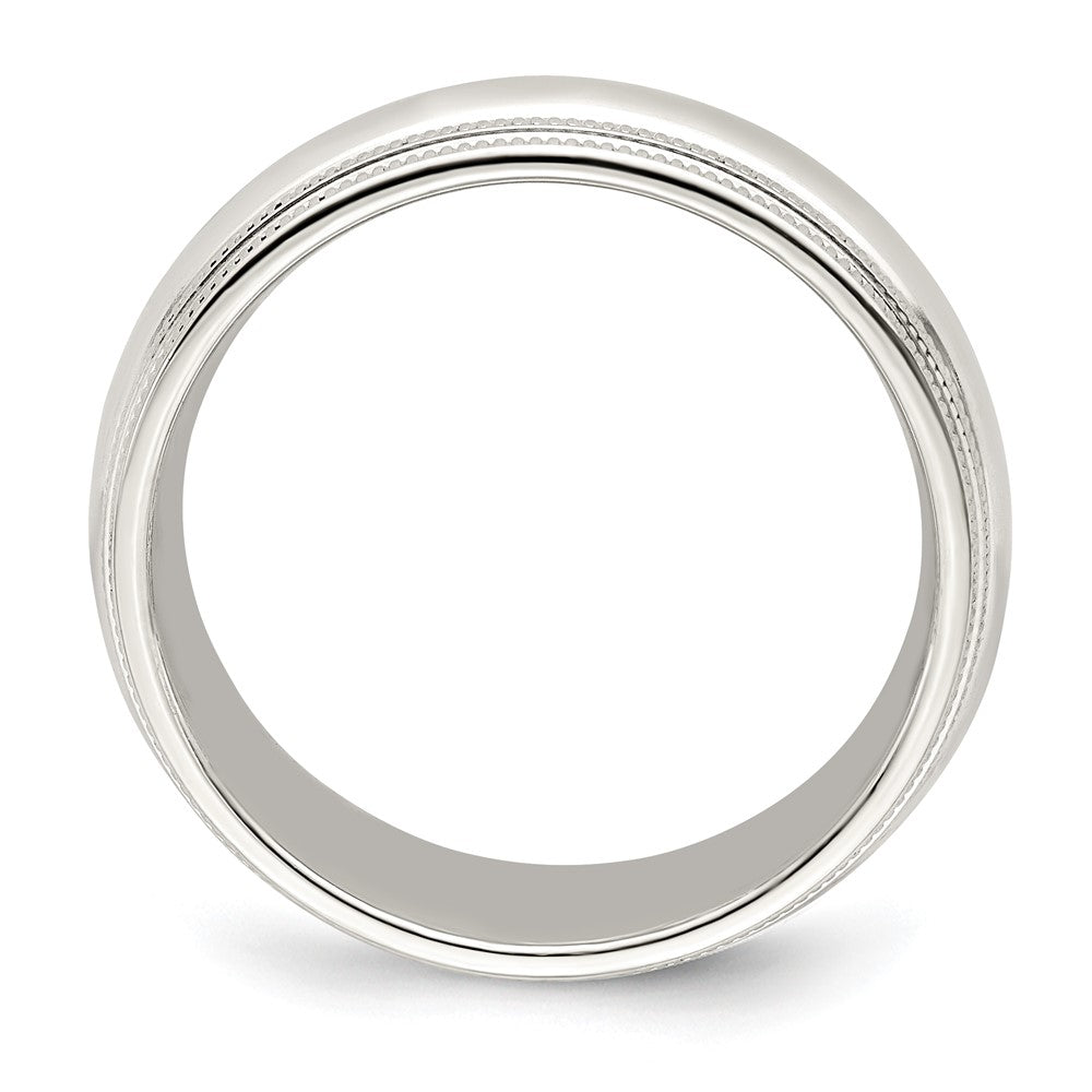 14k White Gold 7mm Double Milgrain Comfort Fit Wedding Band Size 9.5