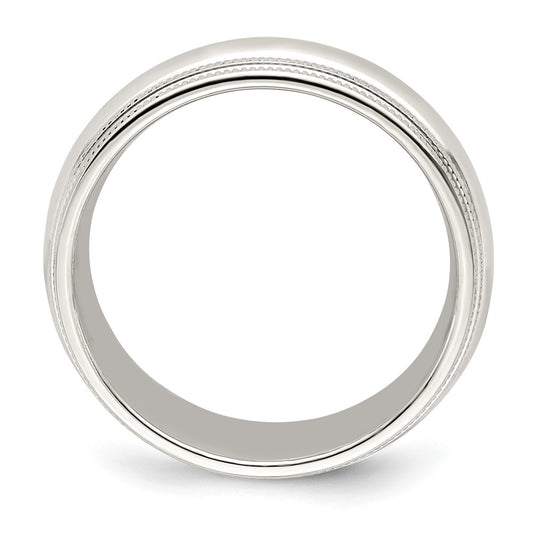 14k White Gold 7mm Double Milgrain Comfort Fit Wedding Band Size 11.5