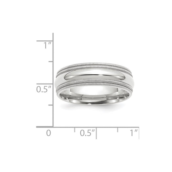 14k White Gold 7mm Double Milgrain Comfort Fit Wedding Band Size 10