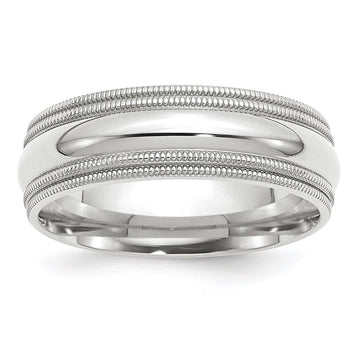 14k White Gold 7mm Double Milgrain Comfort Fit Wedding Band Size 11.5