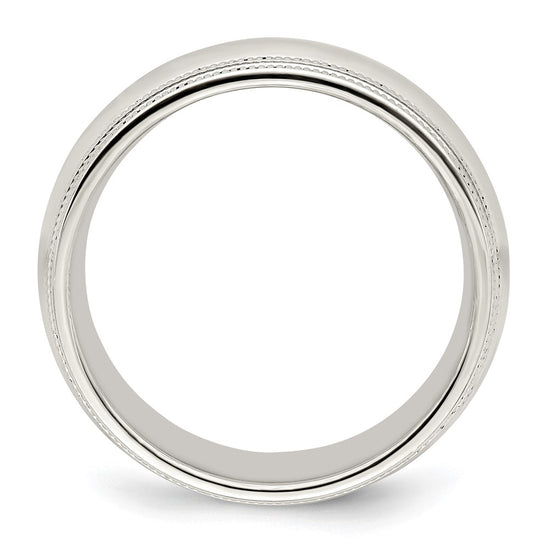 14k White Gold 8mm Double Milgrain Comfort Fit Wedding Band Size 7.5