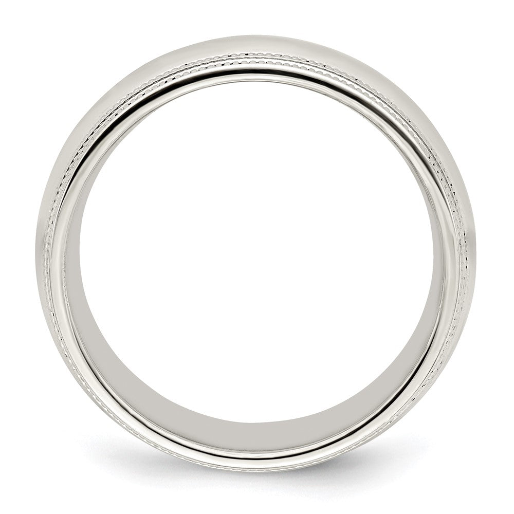 14k White Gold 8mm Double Milgrain Comfort Fit Wedding Band Size 7.5
