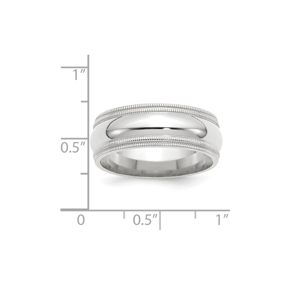 14k White Gold 8mm Double Milgrain Comfort Fit Wedding Band Size 7.5