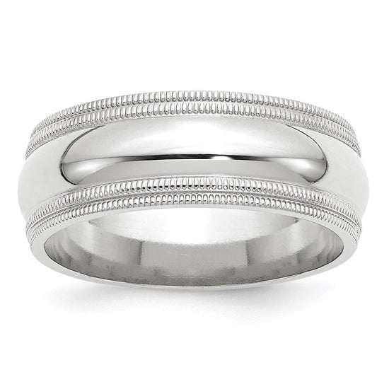 14k White Gold 8mm Double Milgrain Comfort Fit Wedding Band Size 7.5