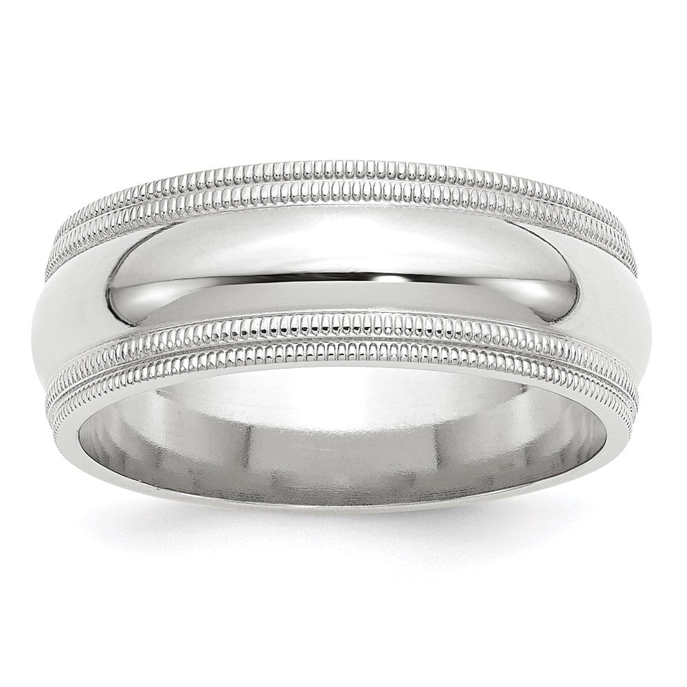 14k White Gold 8mm Double Milgrain Comfort Fit Wedding Band Size 7.5