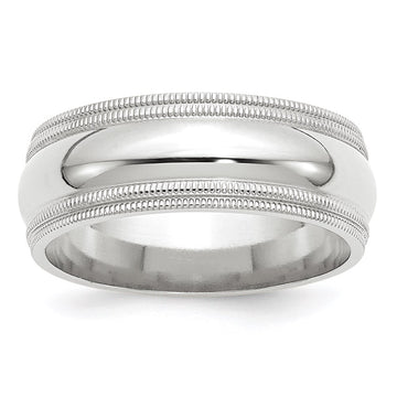 14k White Gold 8mm Double Milgrain Comfort Fit Wedding Band Size 6