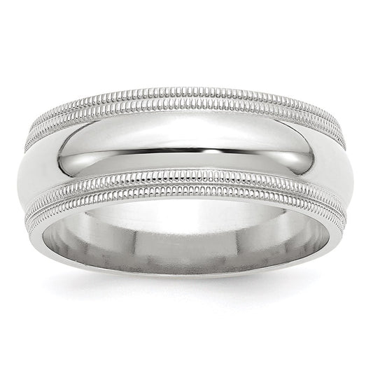 14k White Gold 8mm Double Milgrain Comfort Fit Wedding Band Size 6