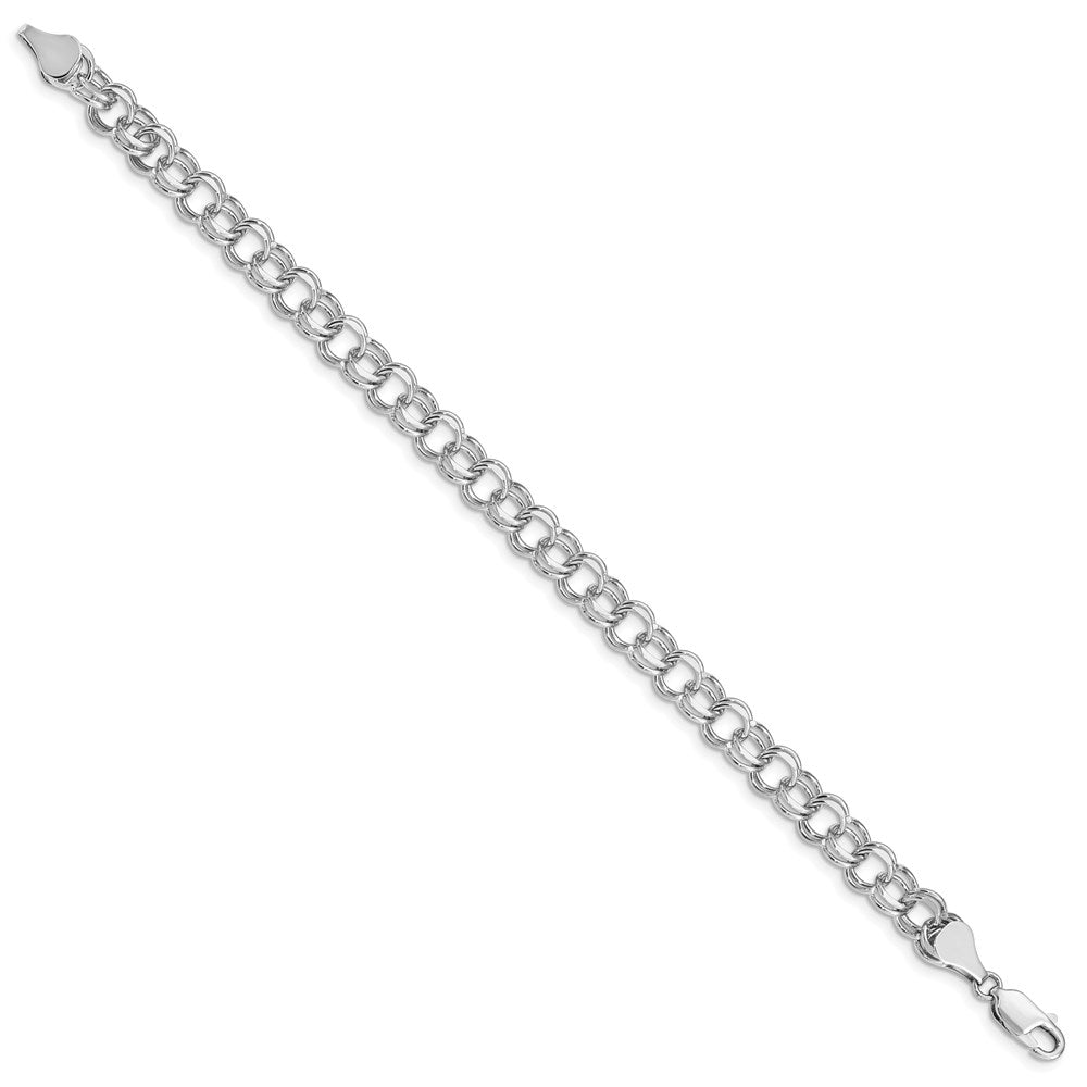 14k White Gold 6.5mm Solid Double Link 7 inch Charm Bracelet