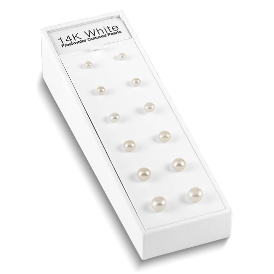 14K White Freshwater Cultured Button Pearl Stud Posts Plus Display Kit