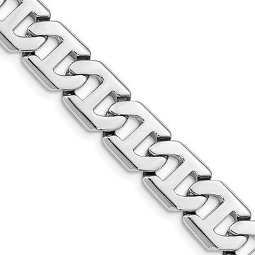 14K White Gold 24 inch 10.2mm Hand Polished Fancy Link with Box Catch Clasp Chain