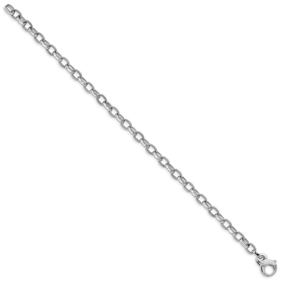 14K White Gold 7.5 inch 5mm Hand Polished with Ridged Edge Fancy Link Fancy Lobster Clasp Bracelet