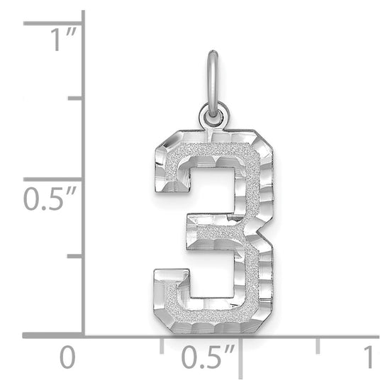 14kw Large Brushed Diamond-cut Number 3 Charm