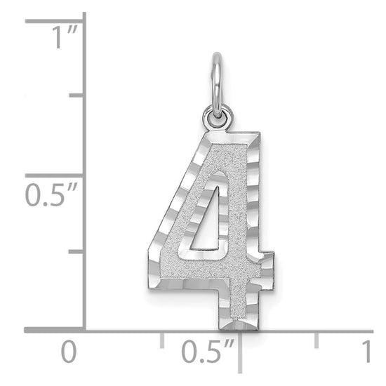 14kw Large Brushed Diamond-cut Number 4 Charm