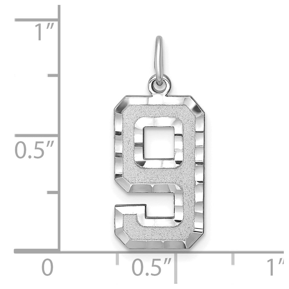 14kw Large Brushed Diamond-cut Number 9 Charm
