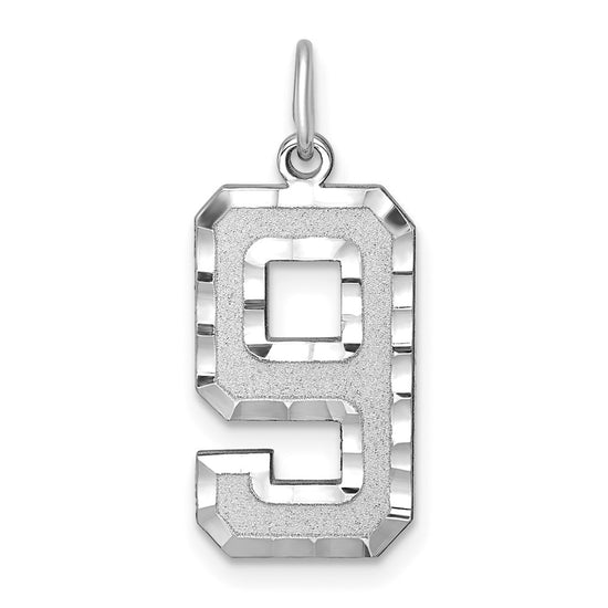 14kw Large Brushed Diamond-cut Number 9 Charm