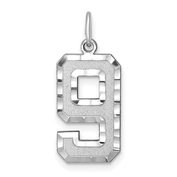 14kw Large Brushed Diamond-cut Number 9 Charm