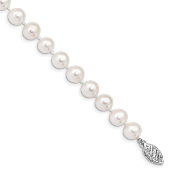 14k White Near Round Freshwater Cultured Pearl Bracelets