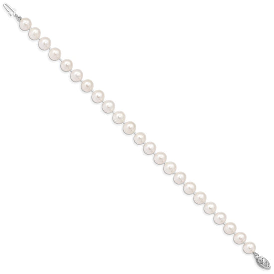 14k White Near Round Freshwater Cultured Pearl Bracelets