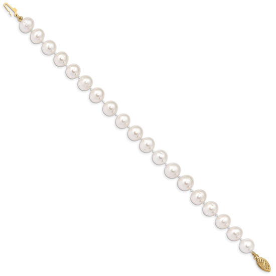 14k White Near Round Freshwater Cultured Pearl Bracelets
