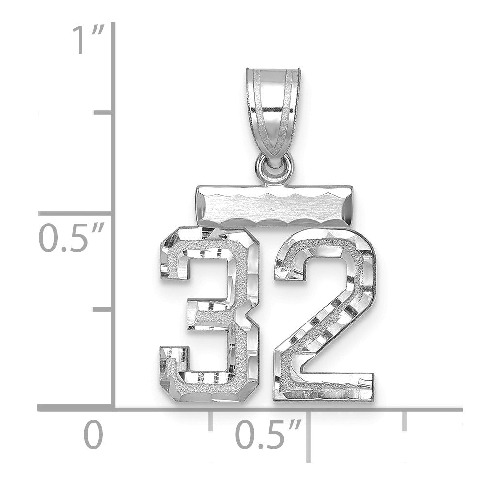 14kw Small Brushed Diamond-cut Number 32 Charm