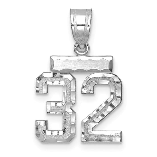14kw Small Brushed Diamond-cut Number 32 Charm