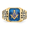 14k Men's Polished, Antiqued and Grooved with Imitation Blue Spinel Masonic Ring
