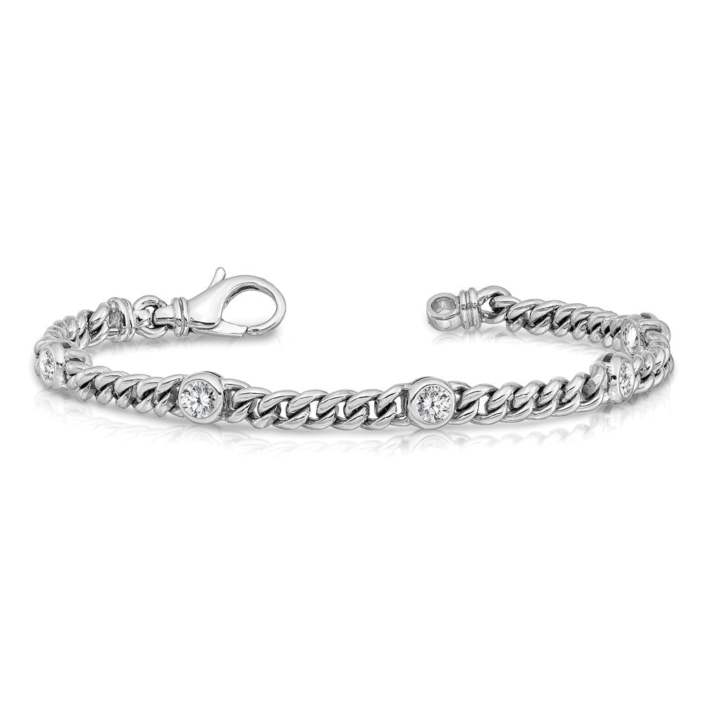 14k White Gold Complete 1 carat Round VS Diamond Bezel Curb Link 7 inch Bracelet