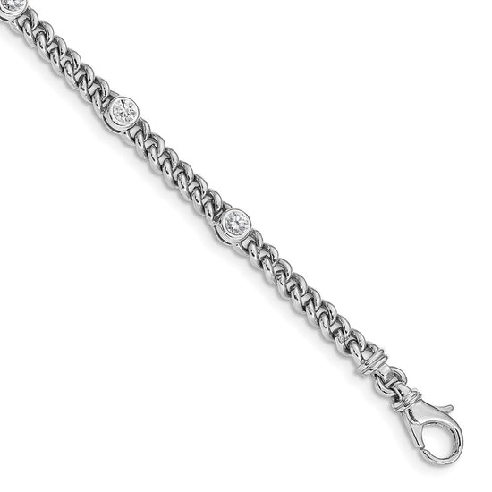 14k White Gold Complete 1 carat Round VS Diamond Bezel Curb Link 7 inch Bracelet