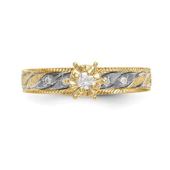14k and Rhodium AA Quality 1/10 carat Diamond Trio Complete Engagement Ring
