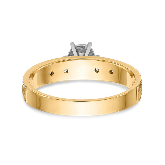 14k and Rhodium AA Quality 1/10 carat Diamond Trio Complete Engagement Ring