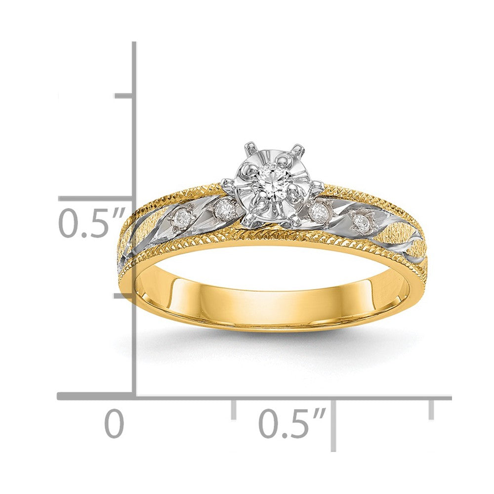 14k and Rhodium AA Quality 1/10 carat Diamond Trio Complete Engagement Ring