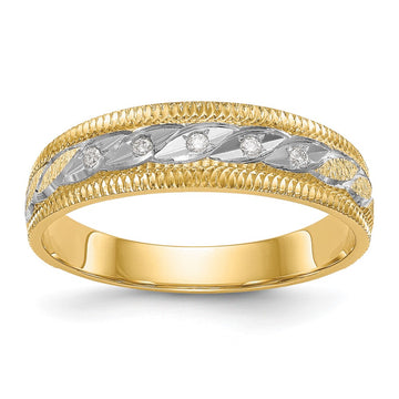 14k and Rhodium AA Quality 1/20 carat Diamond Trio Mens Complete Wedding Band