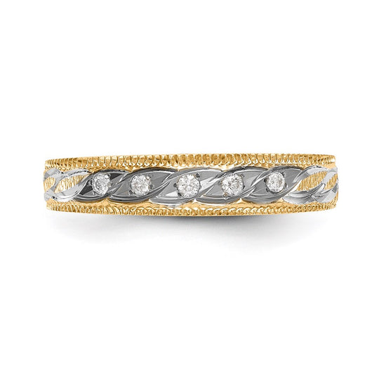 14k and Rhodium AA Quality 1/20 carat Diamond Trio Ladies Complete Wedding Band