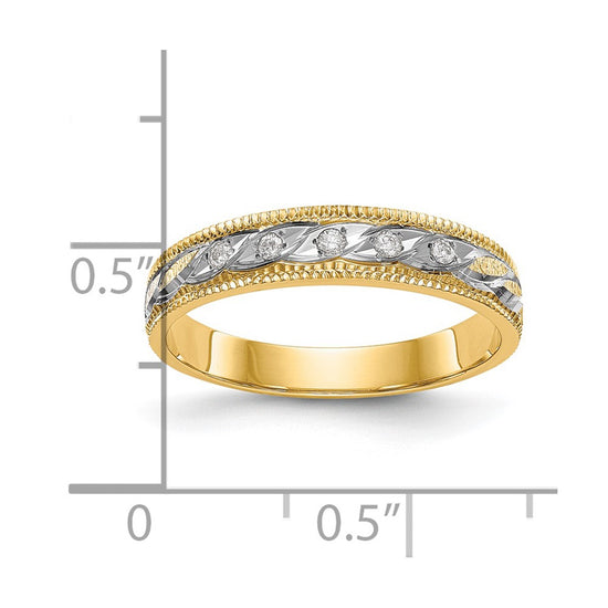 14k and Rhodium AA Quality 1/20 carat Diamond Trio Ladies Complete Wedding Band